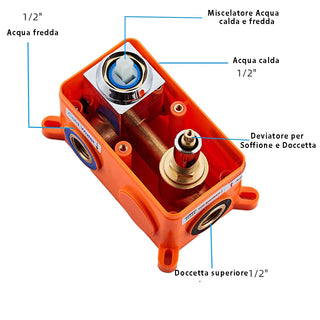 Set doccia tondo miscelatore 2 vie soffione doccetta staffa flessibile