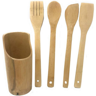 Set di 4 mestoli in legno paletta cucchiaio spatola obliqua forchetta