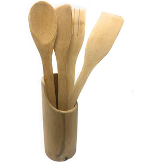 Set di 4 mestoli in legno paletta cucchiaio spatola obliqua forchetta
