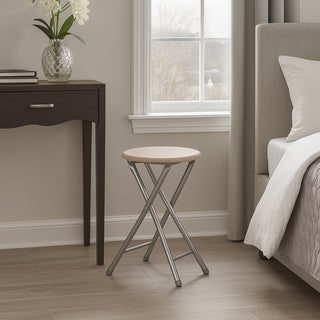 Sgabello pieghevole MDF moderno rotondo rovere chiaro salvaspazio