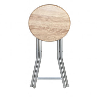 Sgabello pieghevole MDF moderno rotondo rovere chiaro salvaspazio