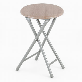 Sgabello pieghevole MDF moderno rotondo rovere chiaro salvaspazio