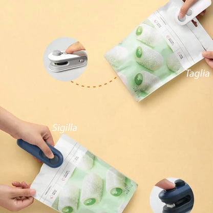 Mini sigilla sacchetti ricaricabile con usb portatile 2 in 1 sigillatrice e taglierina per sacchetti per alimenti di plastica