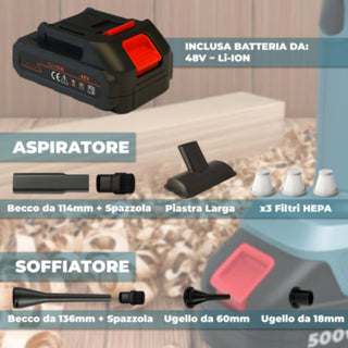 Aspirapolvere soffiatore 2in1 con batteria 48v e vari accessori