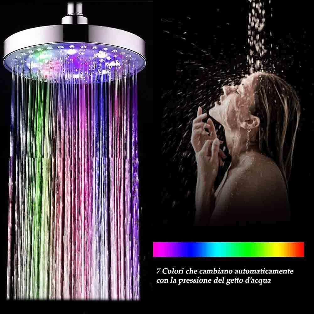 Soffione doccia con led rgb rotondo Ø 22 cm per cromoterapia doccia emozionale doccetta multicolore