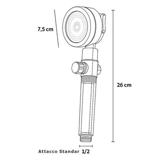 Soffione doccia con filtro anticalcare 3 getti d’acqua tasto ON/OFF