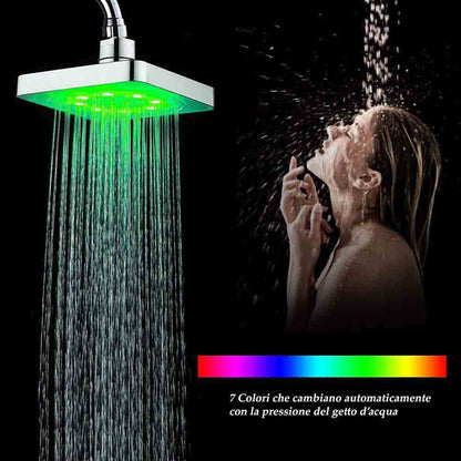 Soffione doccia con led rgb quadrato 15x15 cm per cromoterapia doccia emozionale doccetta multicolore