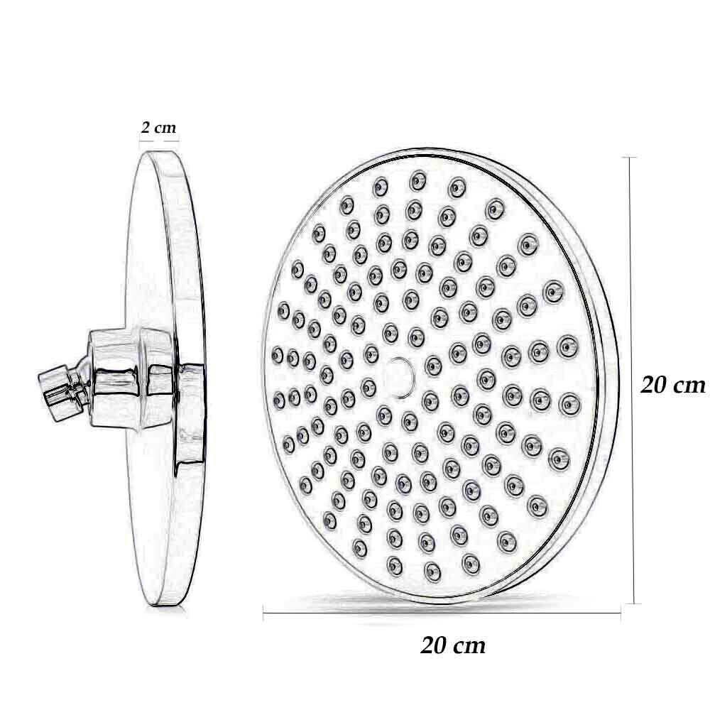 Soffione doccia con led rgb rotondo Ø 20 cm per cromoterapia doccia emozionale doccetta multicolore argento