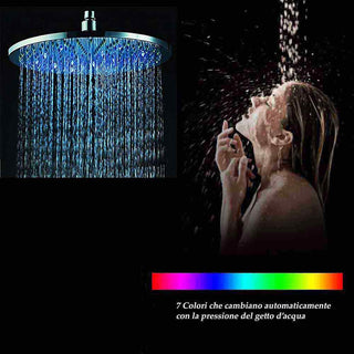 Soffione doccia con led rgb rotondo Ø 20 cm per cromoterapia argento