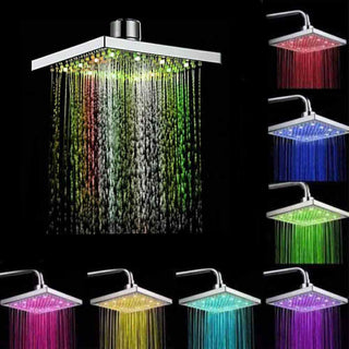 Soffione doccia con led rgb 20X20 cm per cromoterapia argento