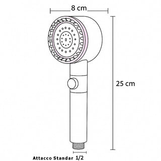 Soffione doccia 4 modalità di getto setole in silicone tasto ON/OFF