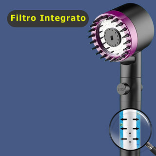 Soffione doccia 4 modalità di getto setole in silicone tasto ON/OFF