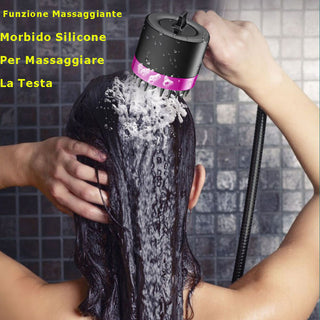 Soffione doccia 4 modalità di getto setole in silicone tasto ON/OFF