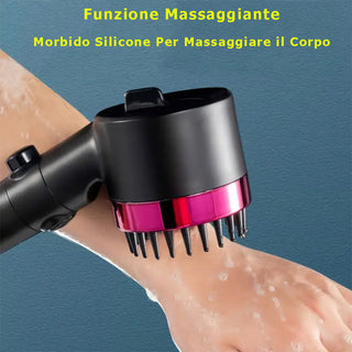 Soffione doccia 4 modalità di getto setole in silicone tasto ON/OFF