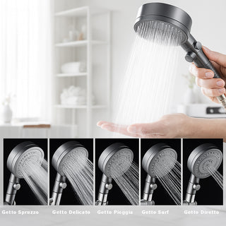 Soffione doccia 5 modalità di getto filtro anticalcare tasto ON/OFF