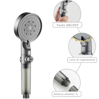 Soffione doccia 5 modalità di getto filtro anticalcare tasto ON/OFF