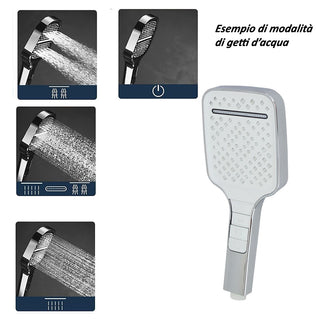 Soffione doccia quadrato 3 modalità di getto tasto on/off attacco ½