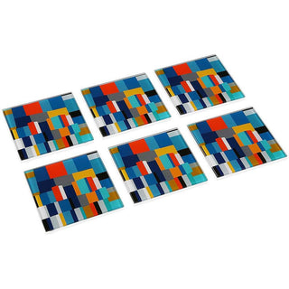 Set 6 sotto bicchieri in vetro con decorazione astratte 10x10 cm