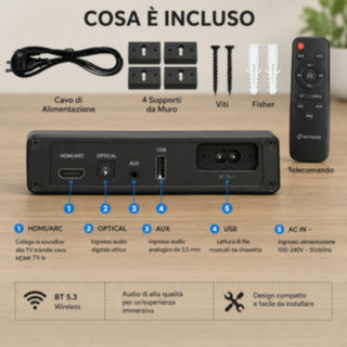 Soundbar Bluetooth 5.3 120W con Telecomando HDMI OPT AUX USB 80 cm