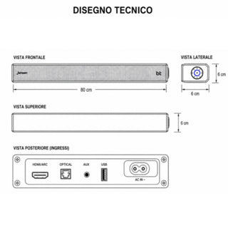 Soundbar Bluetooth 5.3 120W con Telecomando HDMI OPT AUX USB 80 cm