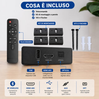 Soundbar Bluetooth 180W con Telecomando 90 cm HDMI OPT AUX