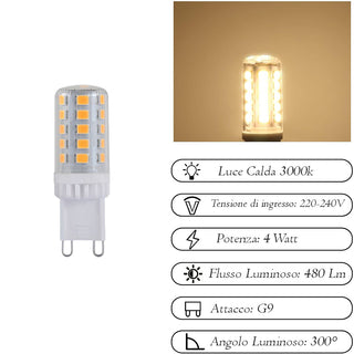 Lampadina led smd G9 4 watt trasparente luce 6500k 3000k 4000k