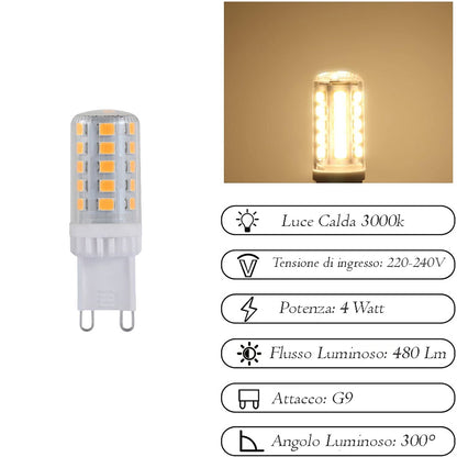 Lampadina led smd G9 4 watt trasparente illuminazione per lampadari applique plafoniera luce fredda 6500k calda 3000k naturale 4000k