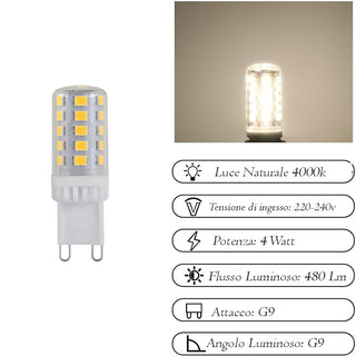 Lampadina led smd G9 4 watt trasparente luce 6500k 3000k 4000k
