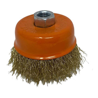 Spazzola tazza 75mm per smerigliatrice setole ferro ondulato ottonato