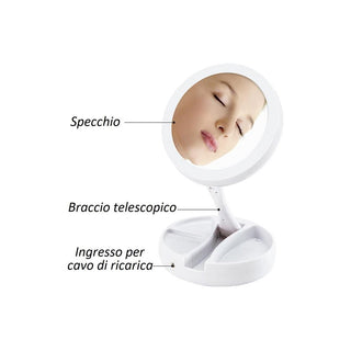 Specchio richiudibile con luci led ricaricabile portatile con zoom 10x