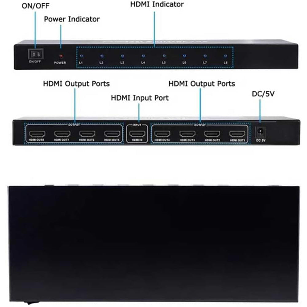 Splitter hdmi 8 uscite full HD 3D alta risoluzione 1080P sdoppiatore per hdtv ps3 dvr pc