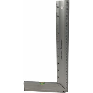Squadra angolo 90° con livella righello 300 mm in alluminio