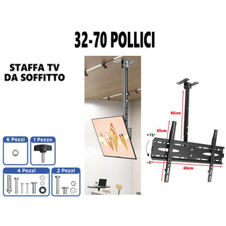 Staffa tv 32"-70” soffitto allungabile inclinabile vesa 100x100 400x400mm