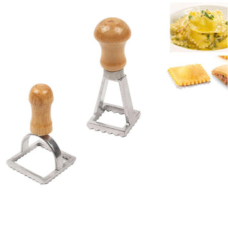 Stampo per ravioli in alluminio con manico in legno 7x7 e 3,5x3,5 cm