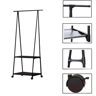 Stand appendiabiti in metallo con ruote 2 ripiani 160X55X42 cm