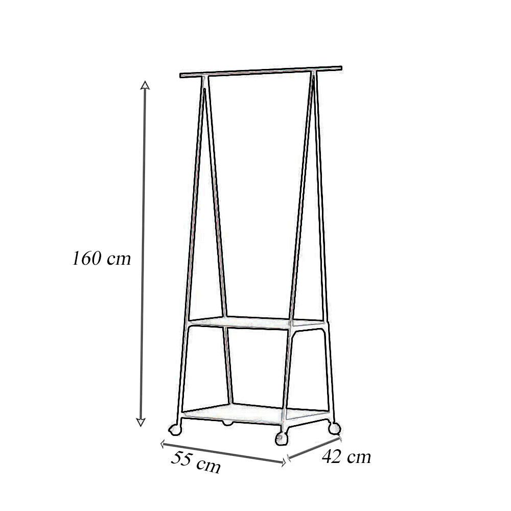 Stand Appendiabiti in metallo per abiti con ruote 2 ripiani espositore guardaroba 160X55X42 cm