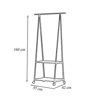 Stand appendiabiti in metallo con ruote 2 ripiani 160X55X42 cm