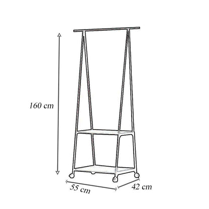 Stand Appendiabiti in metallo per abiti con ruote 2 ripiani espositore guardaroba 160X55X42 cm