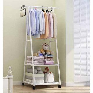 Stand appendiabiti in metallo con ruote 2 ripiani 160X55X42 cm