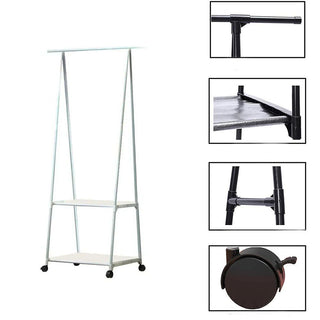 Stand appendiabiti in metallo con ruote 2 ripiani 160X55X42 cm