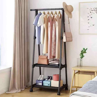 Stand appendiabiti in metallo con ruote 2 ripiani 160X55X42 cm