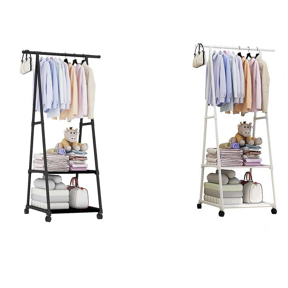 Stand Appendiabiti in metallo per abiti con ruote 2 ripiani espositore guardaroba 160X55X42 cm