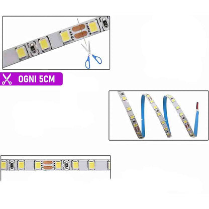 Striscia led 2835 strip bobina 10 metri 24 volt 1200 led smd luce fredda 6500k calda 3000k naturale 4000k ip20