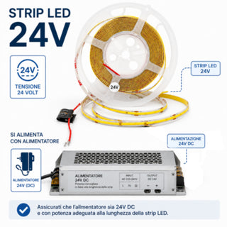 Striscia LED COB  24V 50W bobina strip 5 Metri illuminazione uniforme