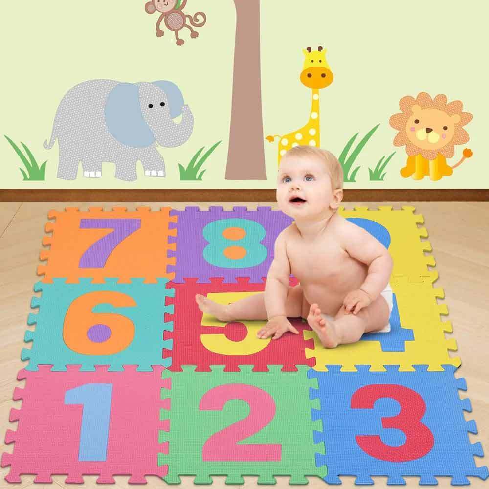 Tappeto puzzle bambini morbido da comporre 10 pezzi in schiuma antiurto lavabile superficie di gioco