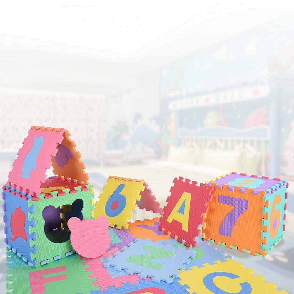 Tappeto puzzle bambini morbido da comporre 10 pezzi in schiuma antiurto lavabile superficie di gioco