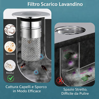 Tappo per lavandino universale POP-UP anti intasamento foro 26-42 mm
