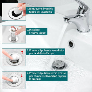Tappo per lavandino universale POP-UP anti intasamento foro 26-42 mm