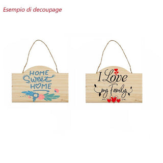 Targhetta arco in legno 2PZ con corda in canapa da decoupage