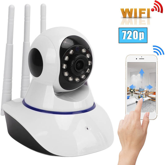 Telecamera IP motorizzata wireless hd 720p 3 antenne camera con connessione wifi o lan rj45 con microfono audio led infrarossi e registrazione su micro sd camera